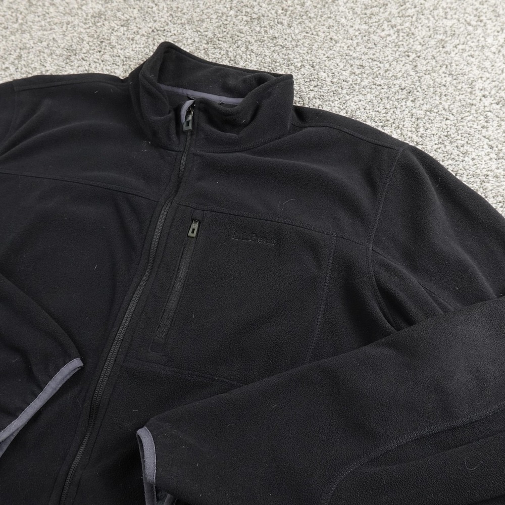 LL Bean Coat Mens 2XL Black Sweater Fleece Full Zip Jacket Polartec Outdoor Hike